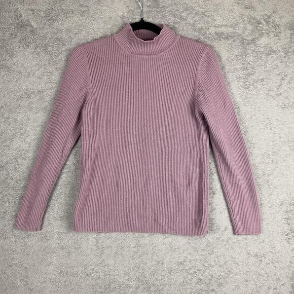 Valerie Stevens Sweater Womens Petite Medium Merino Wool Ribbed Mock Neck Knit P - Picture 1 of 11